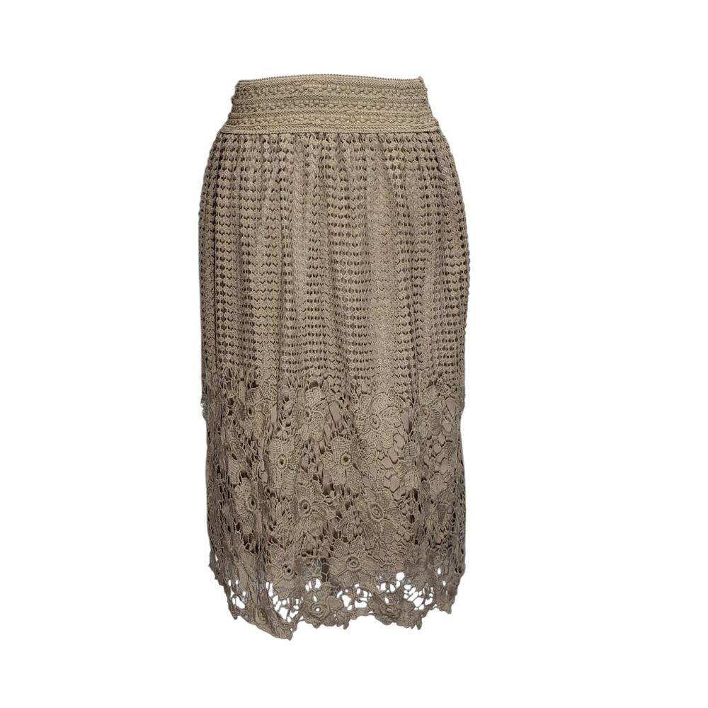J. Gee Vintage 90s Crochet Knit Midi Skirt in Tan Khaki - Size Medium